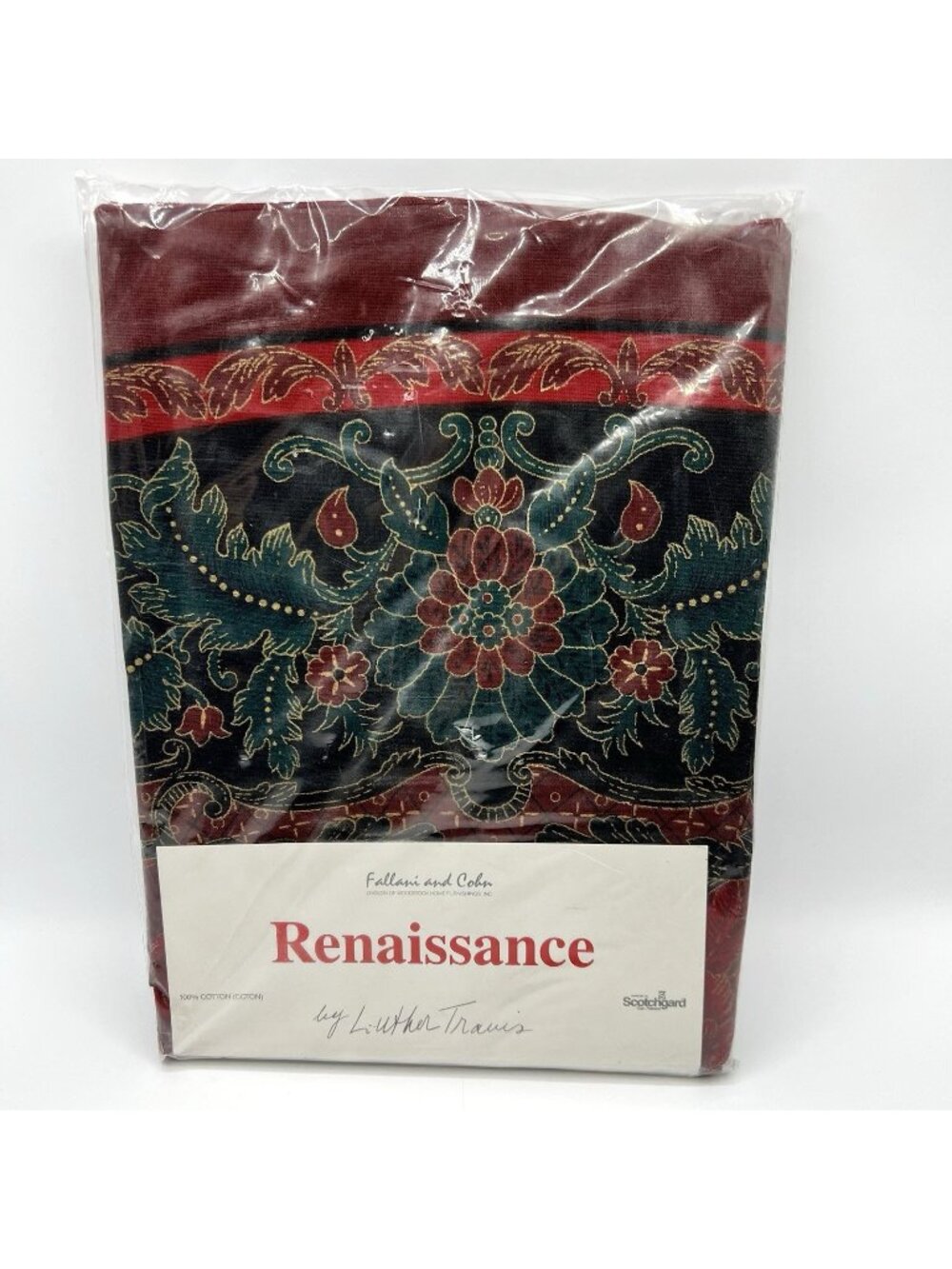 Fallani Cohn Tablecloth Luther Travis Renaissance 70 Round Cotton Green Burgundy